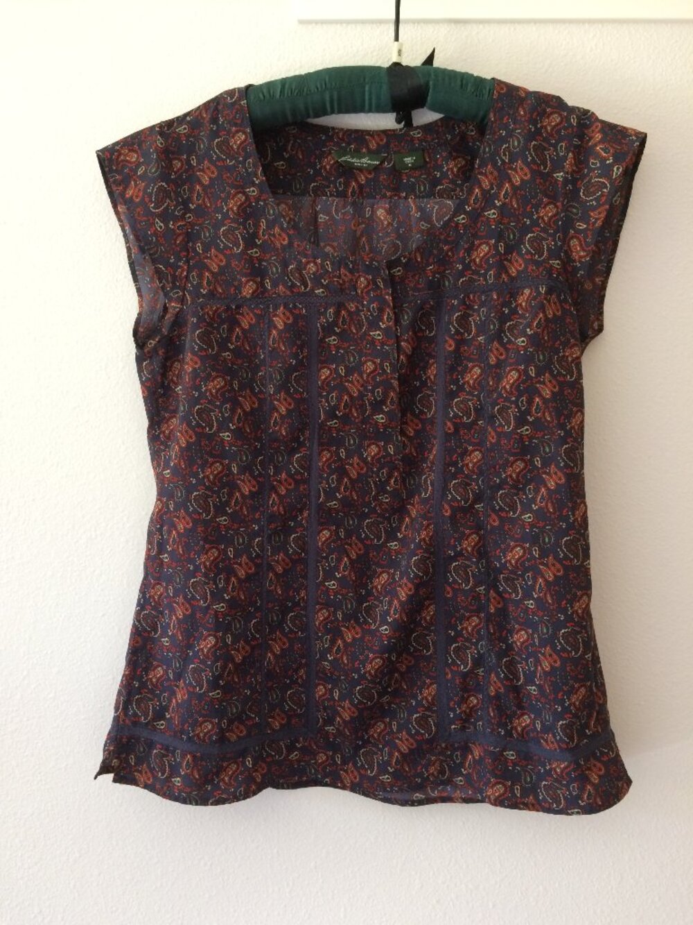 Eddie Bauer Womens Peasant Blouse Crochet Paisley M